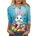 thumbnail image 2 of Xdegoge Women's Plus Size Easter Bunny Egg Print T-Shirt Cute Rabbit Colorful Butterfly Pattern 3/4 Sleeve Spring Holiday Casual Celebration Top, 2 of 5