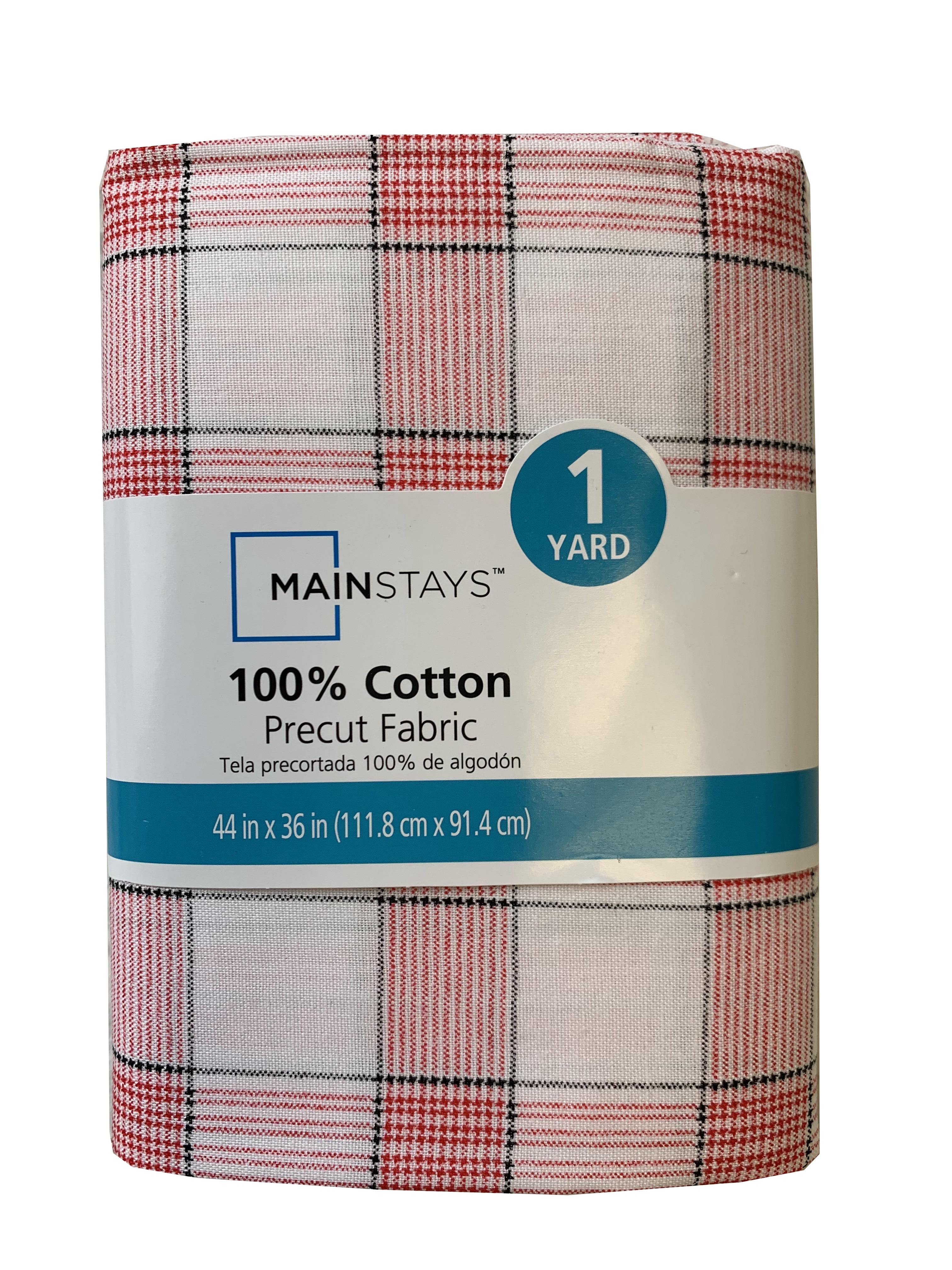 Mainstays 100% Cotton 1 Yard Precut Fabric Red/White/Black Buffalo Plaid
