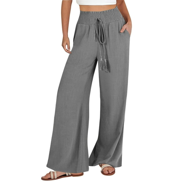 Under 10,Women's Wide Leg Pants, High Waist Straight, Casual Denim, Comfort Fit, For Office/Travel, Elastic Waistband, Stretch Material Everyday Essentials|100%Polyester,Gray,Sopatenor