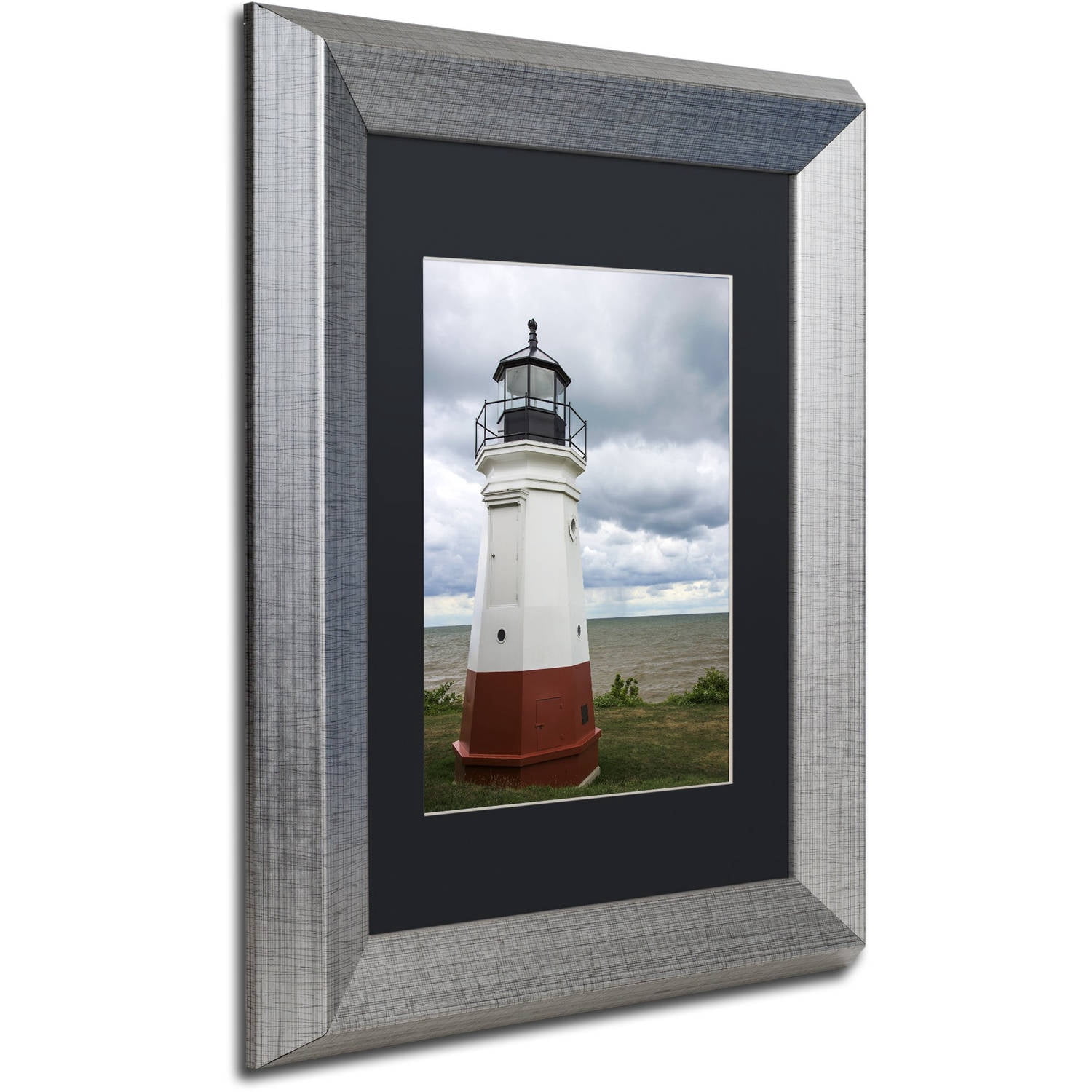 Trademark Fine Art "Vermillion Ohio Lighthouse" Canvas Art by Kurt Shaffer, Black Matte, Silver Frame