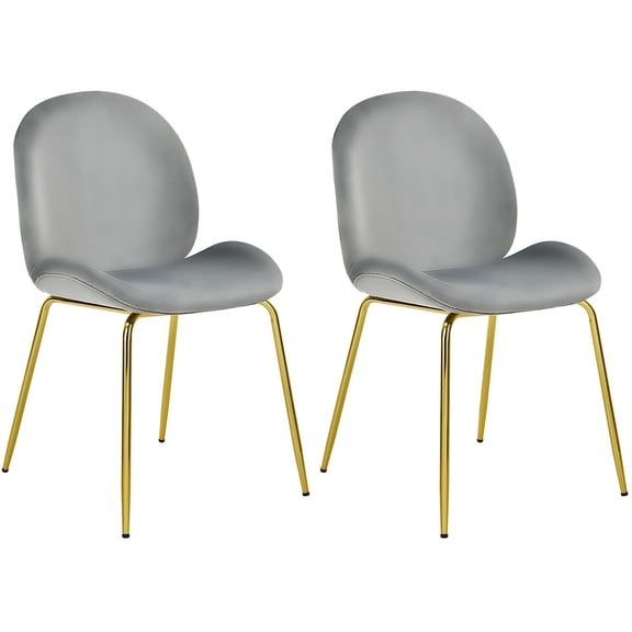 2 PCS Velvet Accent Chairs Dining Side Chairs w/Gold Metal Legs Grey For Daily Life