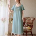 thumbnail image 4 of SWSMCLT Women's Cute Pajamas Long Nightgown Holiday Sleeping Vintage Classic Mid Cozy Elegant Pjs Calf Length Peacock Blue Small, 4 of 5