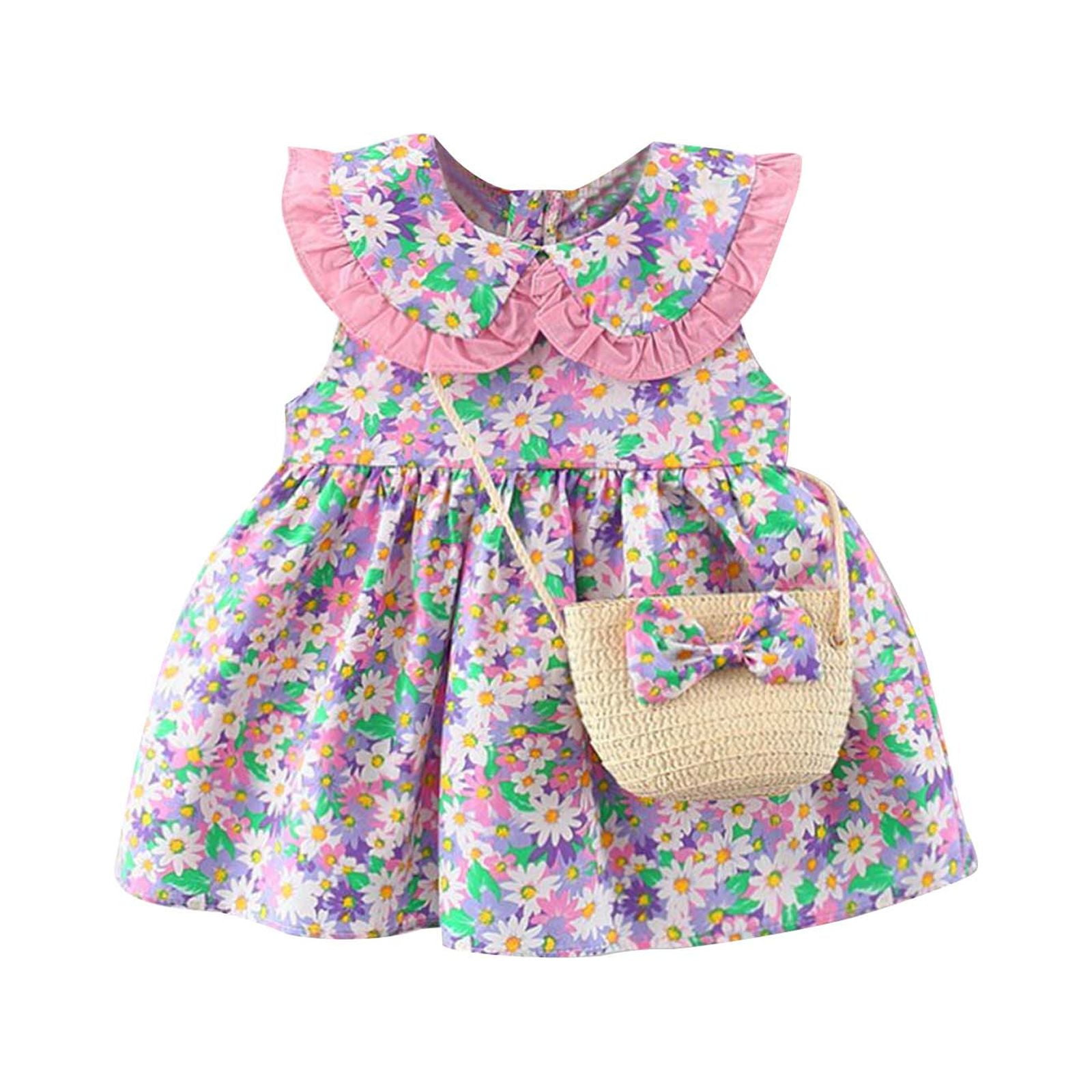 zanvin baby clothes girl summer clearance gifts Toddler Kids Baby Girls Summer Floral Print Dress Bag Two piece Suit Princess Dress baby Dresses