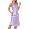 thumbnail image 4 of INSPIRAR CHIC Camisones de Satén para Mujeres con Escote en V, Pijamas de Lounge, Vestido Largo de Seda L Color Púrpura Claro, 4 of 6