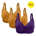 thumbnail image 2 of Bigersell Women's Bras Pack New 3pc Woman's Plus Size Solid Color Without Underwire Gathering Comfortable Bras Daily Bra Bralette Bra Style F-1220 Purples 36/85, 2 of 2
