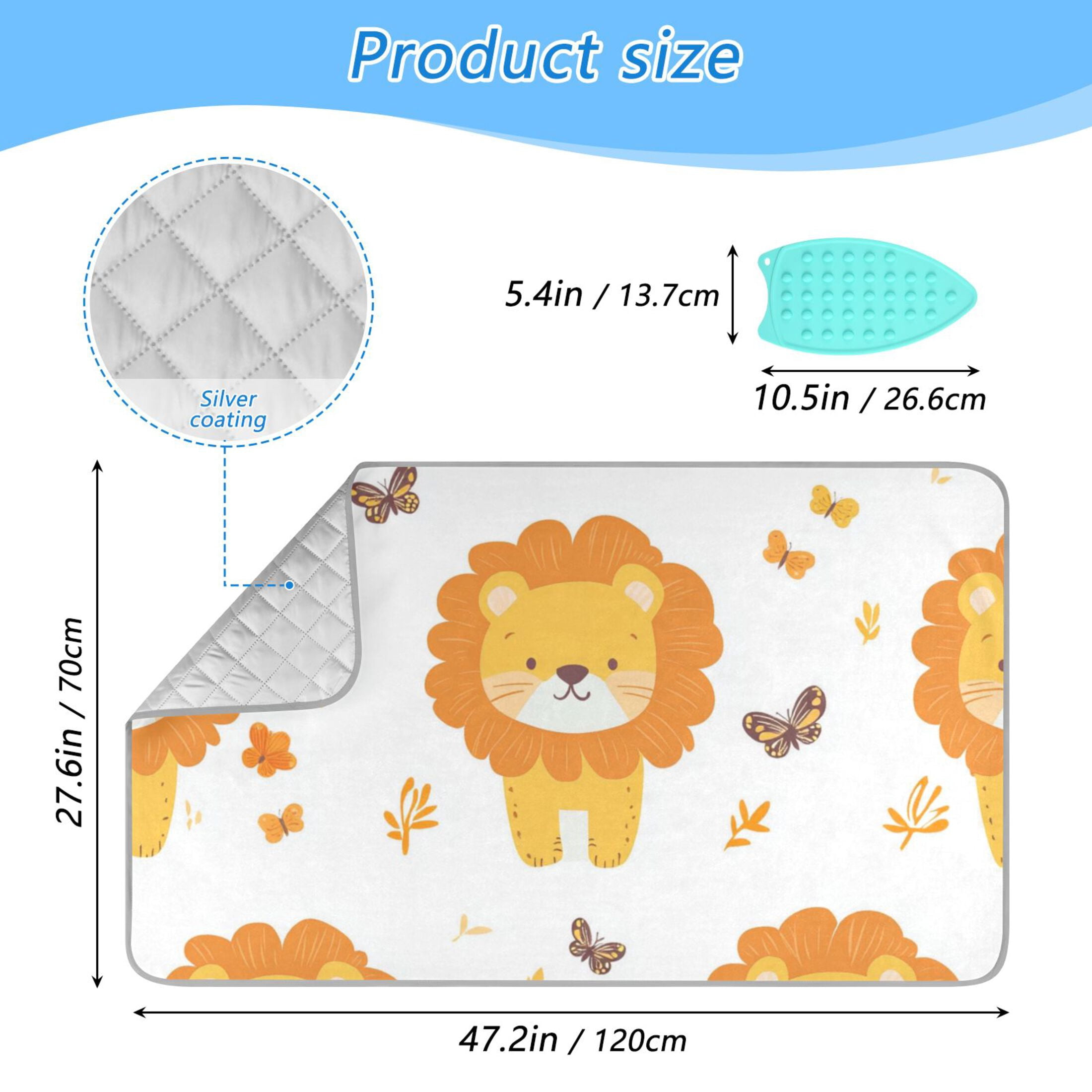 Cute Lions and Butterflies Ironing Mat Blanket Portable Travel Ironing Pad Heat Resistant Pad 47.2" x 27.6”