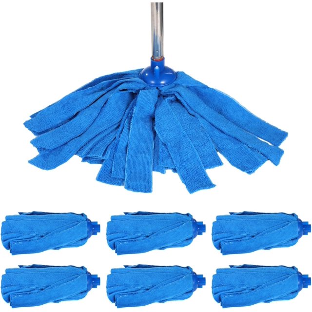 6 Pcs Têtes de Vadrouille en Microfibre, Recharges de Tête Humide et Sèche Bleues, Remplacements de Vadrouille à Haute Absorption, Nettoyage Multidirectionnel, Compatible avec les Poteaux Filetés Standard de 3/4 Pouces