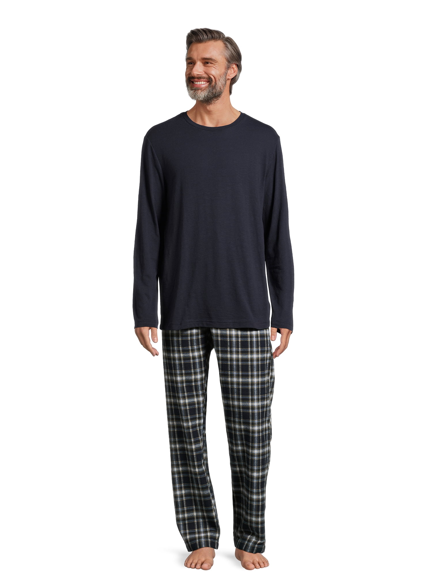 Hanes Men’s Slub Jersey Top and Ultra Soft Flannel Sleep Pants Set, 2-Piece, Sizes S-5XL