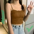 thumbnail image 5 of Pxiakgy Women's Summer Trendy Sleeveless Y2K Ruffle Pleated Crop Top Camisole Soft Comfy Ruched Knitted Crop Top Tube Top Square Neck Adjustable Spaghetti Strap with Built In Bras Yellow One Size, 5 of 5