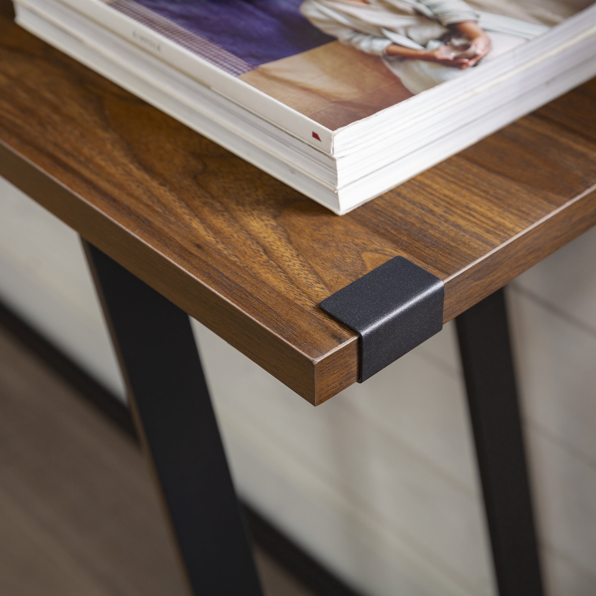 Walker Edison Rustic Wood and Metal Entryway Table, Dark Walnut