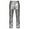 thumbnail image 5 of Sequin Sparkly Leather Pants Men - Metallic Shiny Disco Pants for Men, 70s/80s Hip Hop Party Rave Pants, Men's Holiday Clothes, Grey & Size XL, 5 of 5