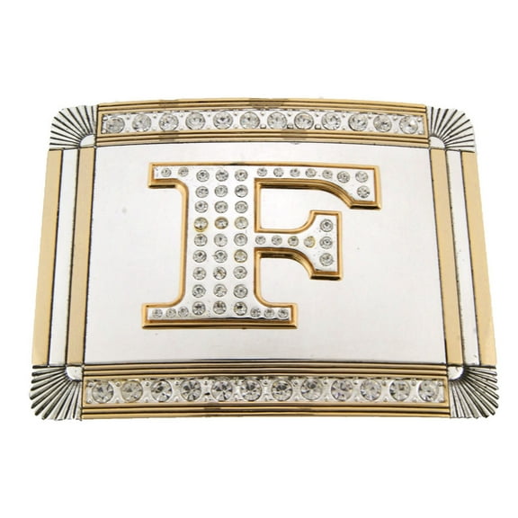 New Initial F Letter Alphabet Belt Buckle Western Cowboy Rodeo Gold Silver Shiny