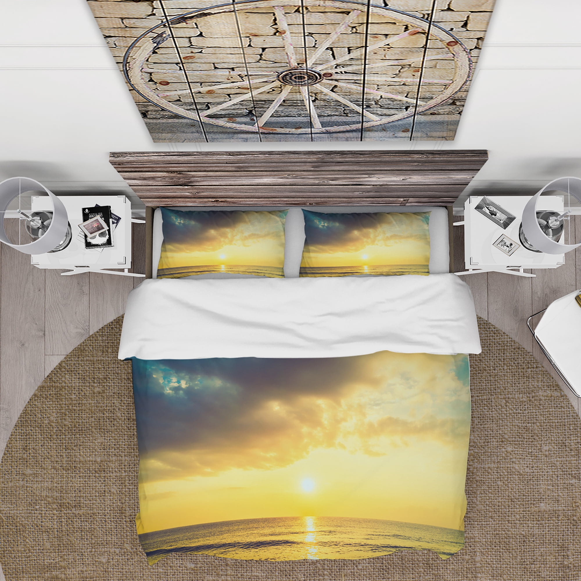 Designart 'Yellowish Sky over Serene Seashore' Seascape Duvet Cover Set