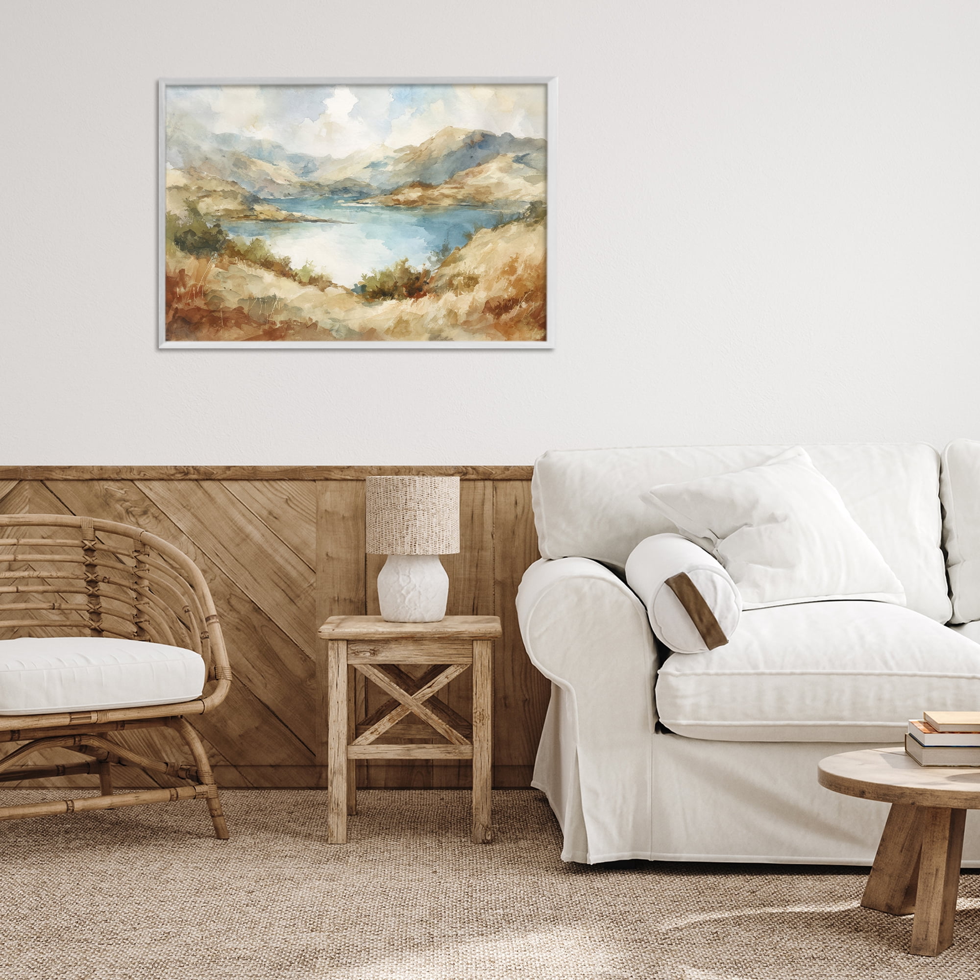 Stupell Industries Secret Mountain Lake Panorama White Framed Giclee Art, design by Petal Prints Design
