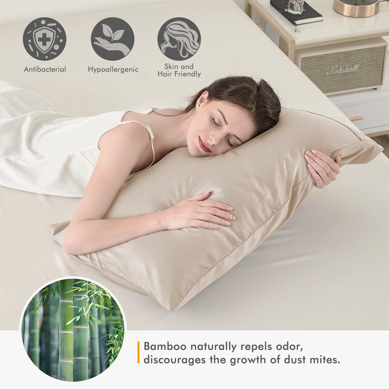 SORMAG Taupe Bamboo Cooling Pillowcases King Pillow Cases Set of 2 Pack,20x36 inches