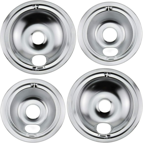4 Pcs Stove Burner Drip Pans Chrome for Whirlpool Amana Maytag Magic-Chef Kenmore GE Electric Range 2 x 6" 2 x 8"