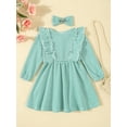 thumbnail image 4 of Baby Toddler Girl Fall Dresses Outfit, 3 8 12 18 24 Months 2T 3T Striped Ruffle Long Sleeve A-Line Dress Bow Hair Clip 2 Piece Set, 4 of 9
