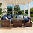 thumbnail image 4 of Poteban Outdoor Sectional with Fire Pit Table, 8 Inch Armrest Patio Furniture Set with Waterproof Cover for Garden Backyard, 4'' Thickened Cushion,Brown&Blue, 4 of 9