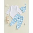 thumbnail image 3 of SUNSIOM Baby Boys Girls Spring Outfits Bunny Letter Pattern Crew Neck Long Sleeve Rompers with Pants Hats 3 Pcs Set for Easter, 3 of 6