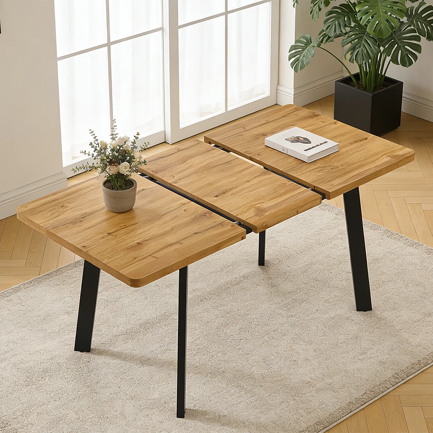 47.4" -63.2" Extendable Dining Room Table,Modern MDF Dining Table for 4-6,Space Saving Dining Room Table Compact for Living Room, Apartment