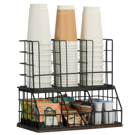 EasyPAG Coffee Station Organizer, Coffee Bar Accessories Station Organizer, 6 Compartment Condiment Rack for Breakroom, Office, Home, Black/Archaize