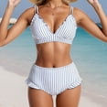 thumbnail image 2 of DHFJKG Women's Bikini Set Cute Ruffle Trim Striped 2 Piece Swimsuits High Waist Tummy Control Bathing Suit Stylish Beachwear, 2 of 4