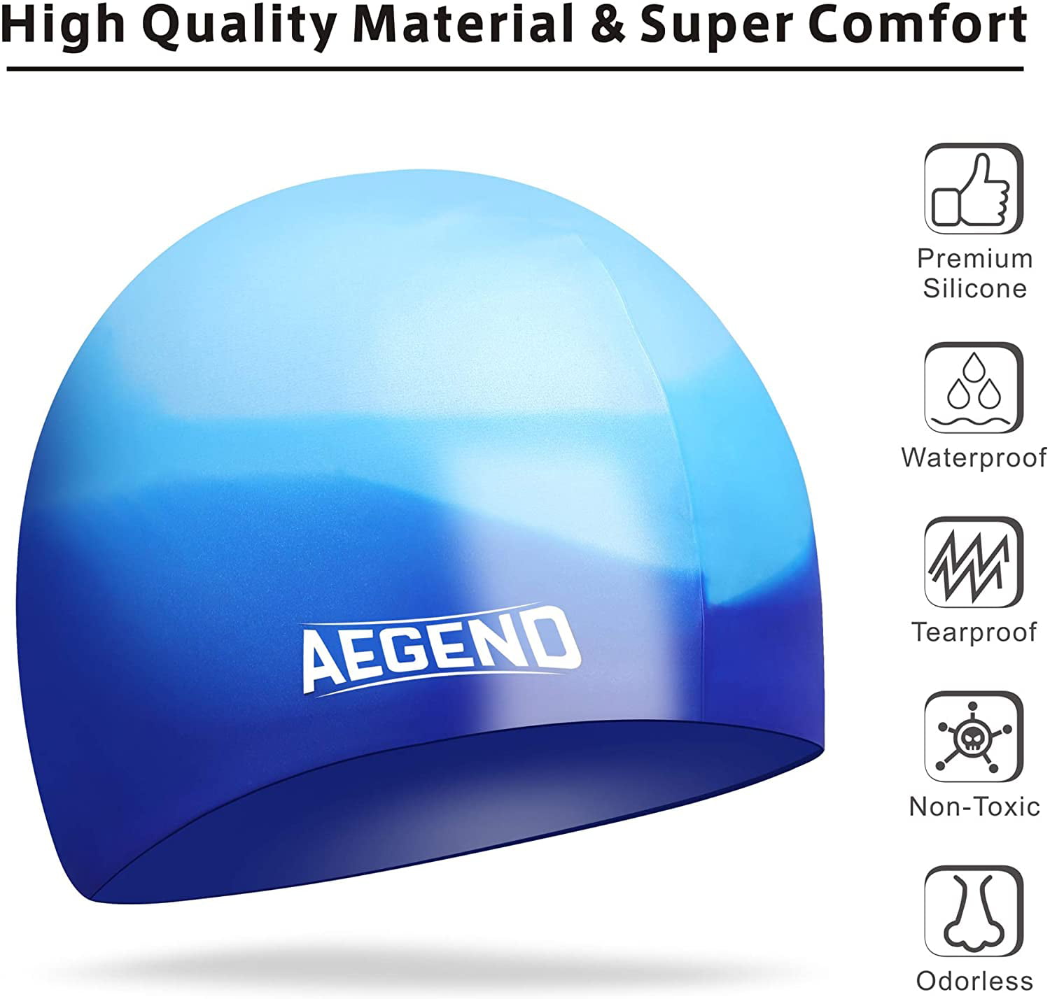 Age 3-12 3 Colors Silicone Waterproof Swimming Cap for Kids Youths Comfortable Fit for Long Hair and Short Hair Aegend 2 Pack Swim Cap for 