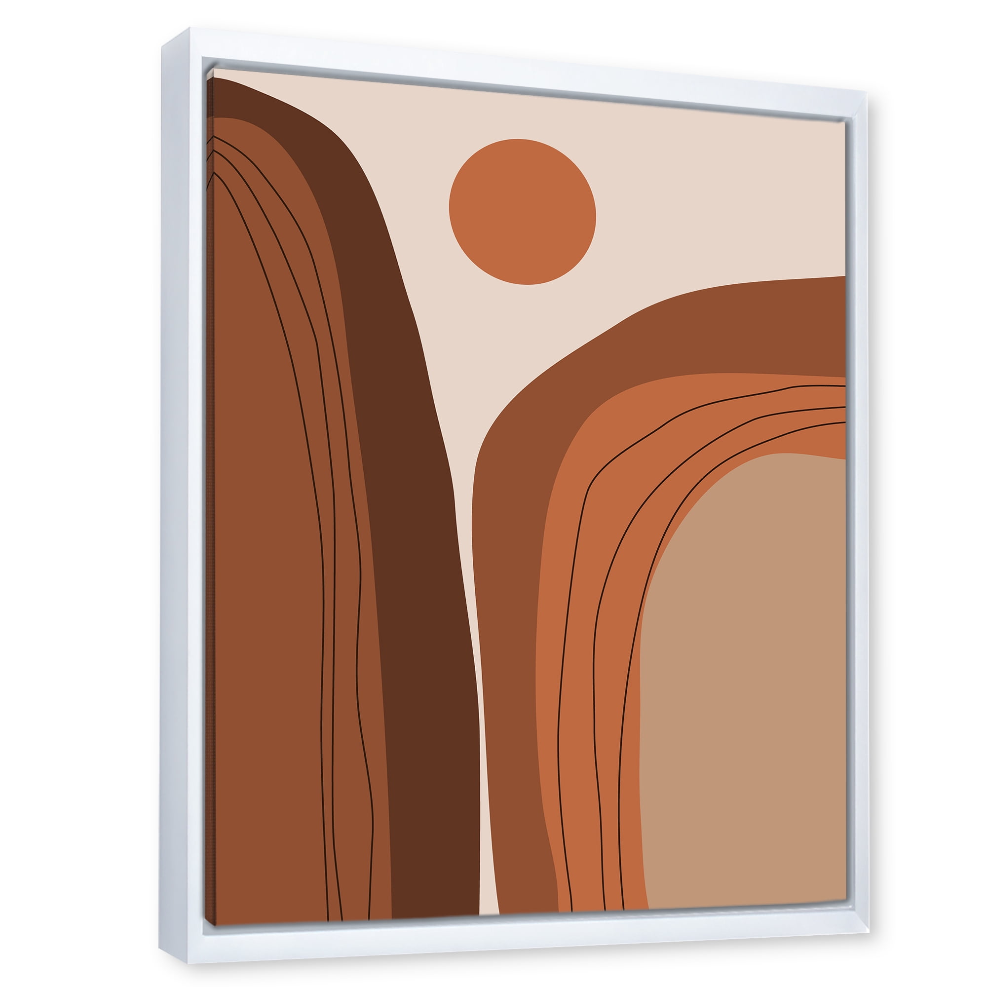 Designart 'Abstract Terracotta Mountain Landscape Sunset ' Modern Framed Canvas Wall Art Print