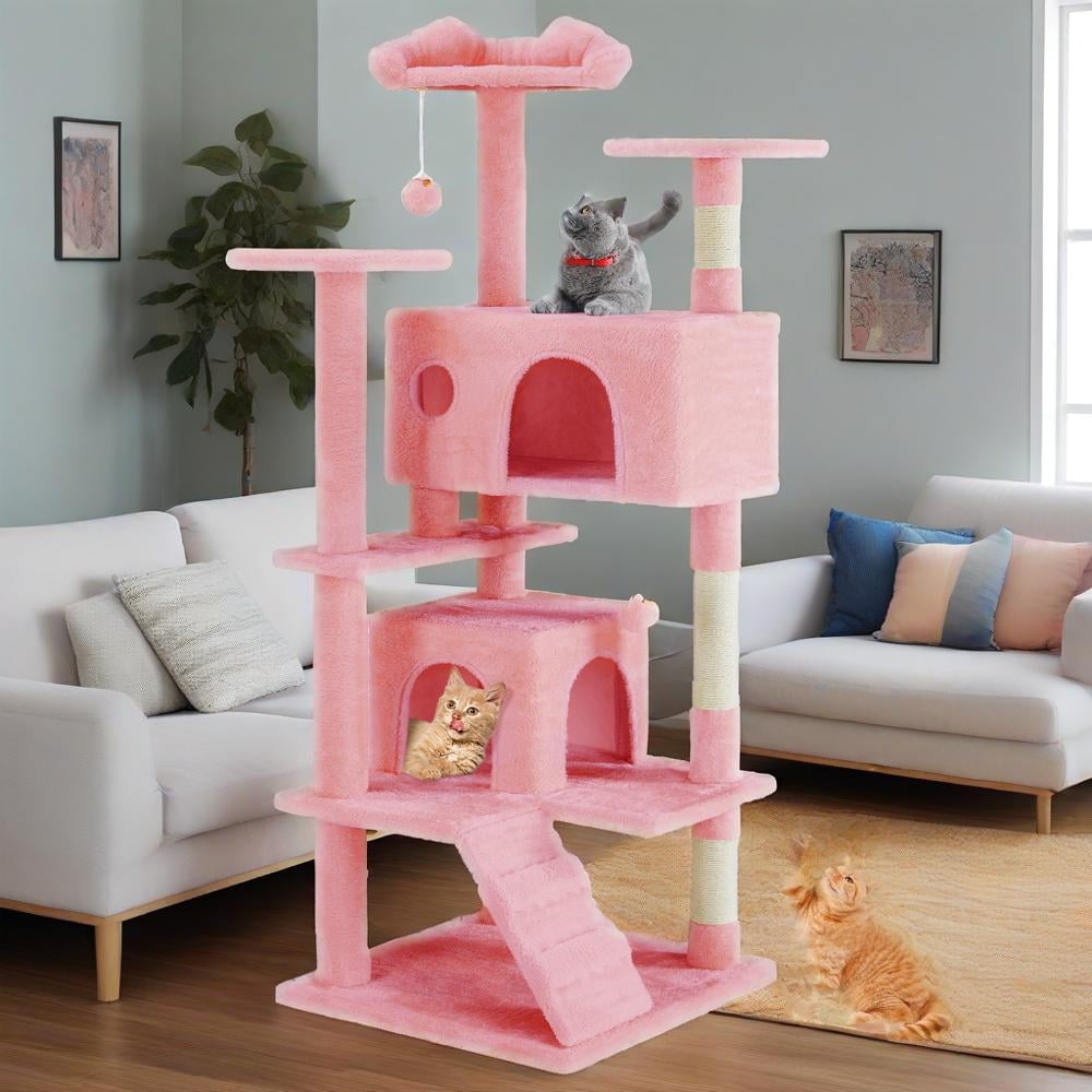CONCETTA 54in Cat Tree for Indoor Cats, Multi-level Cat Tower with Sisal Scratching Post, Large Perch, Cat Condo, Pink