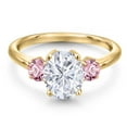 thumbnail image 3 of Gem Stone King 18K Yellow Gold Plated Silver White Moissanite and Pink Lab Grown Diamond Engagement Ring for Women | 2.60 Cttw | Oval 9X7MM | Gemstone Birthstone | Size 7, 3 of 7