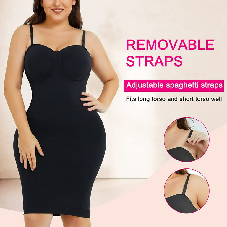 Plus Size Adjustable Straps Sculpting Tummy Control Shapewear Slip Dress