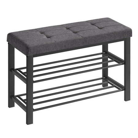 3-Tier Shoe Rack for Entryway Shoe Bench Storage Organizer with Foam Padded Seat Linen Metal Frame for Living Room