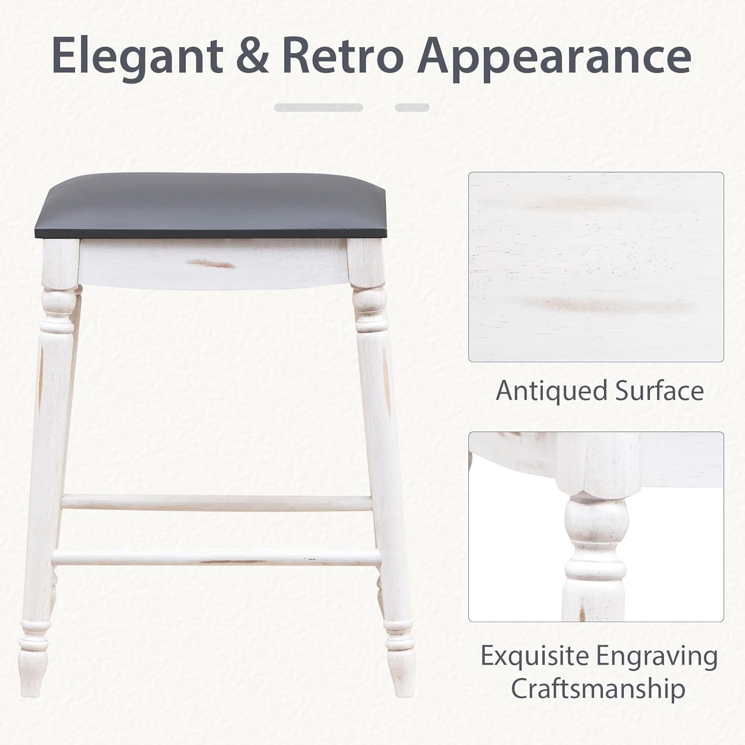 2 Pcs 24'' Counter Height Bar Stool, Rubber Wood Legs, Padded Seat Upholstered Cushions