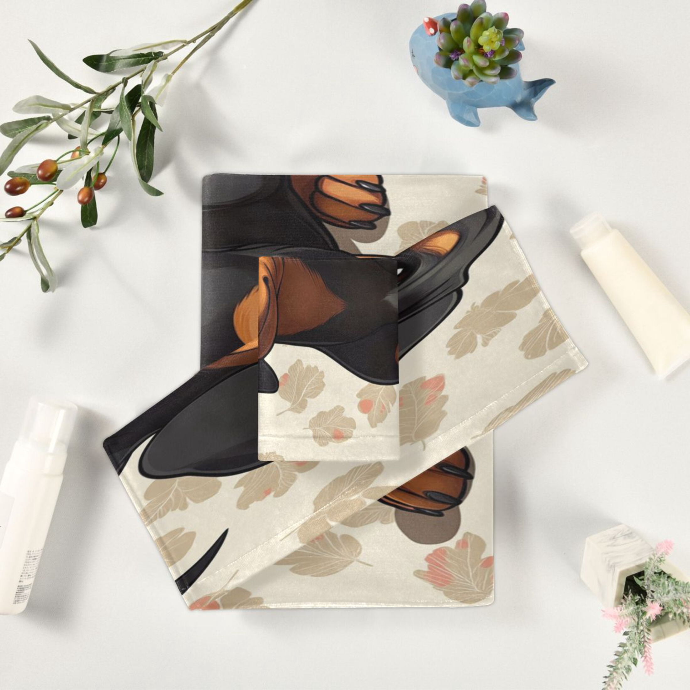 WOBOGO Dachshund Pattern Ultra Soft 3 Pack Cotton Towel Set Includes 60 x 30in Bath Towel 28 x 16in Face Towel and 13 x 13in Small Square Towel for Everyday Use Lightweight and Compact
