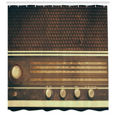 - Vintage Shower Curtain, Old Antique Retro 60s Style Radio Music Player Loudspeakers Buttons Image, Fabric Bathroom Set with Hooks, Brown and White, by Ambesonne