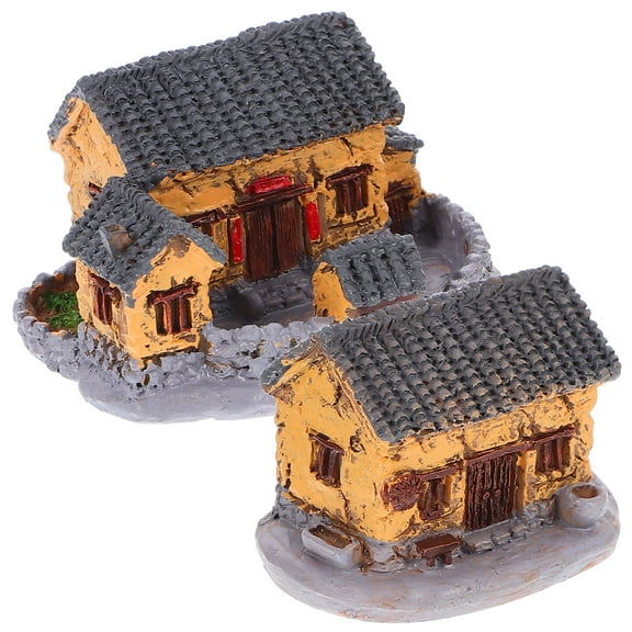 QIFULL 2Pcs Miniature House Garden House Ornament Resin Assorted Color Garden Decoration Charming Design