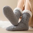 thumbnail image 7 of Fabrcox Womens Fuzzy House Slipper Socks, Thick Plush Brushed Edge, Non Skid Grips Fluffy Winter Indoor Socks, Warm Loungewear Socks for Sleeping at Home (Dark Gray), 7 of 7