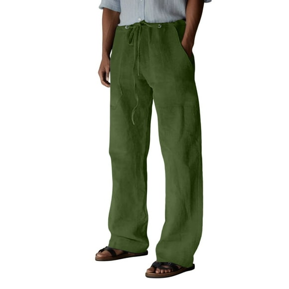 HNMKIU Men's Casual Pants Versatile Daily Wear Full Length Trousers with Comfortable Drawstring and Functional Pockets for Effortless Style