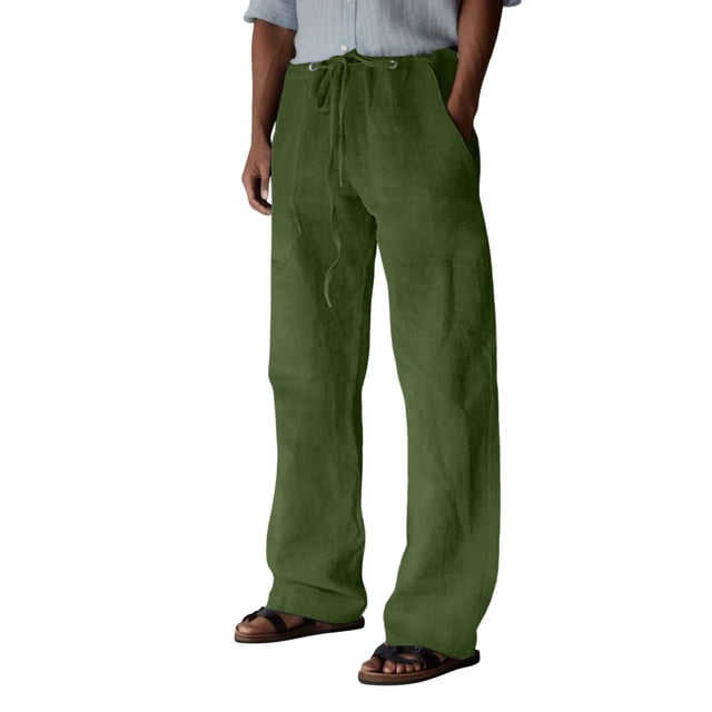 YDLCAFD Pj Pants Male Casual Daily Solid Full Length Pants Mid Waist Pocket Drawstring Trousers