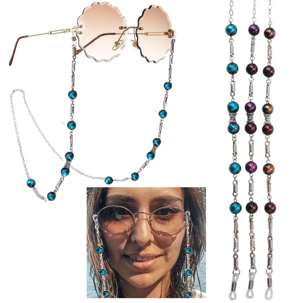 Multicolour Beaded Glasses Chain with Small Plush Ball Decorative Eyeglasses Chain Eyewear Retainer Spectacles Sunglasses Holder Glasses Cords Strap Rope