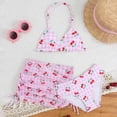thumbnail image 2 of mgoYE Kids Bathing Suits Girls 10-12 Girl's 3 Piece Swimwear Set Halter Cute Print Bikini Bathing Swim Suits with Beach Skirt Coverup(Pink,11-12 Years), 2 of 7