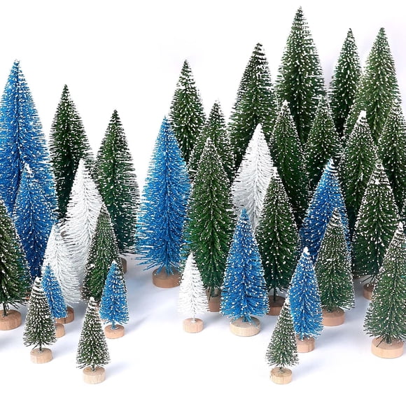 Árbol de Navidad Hatisan Mini artificial con base de madera, 30 unidades