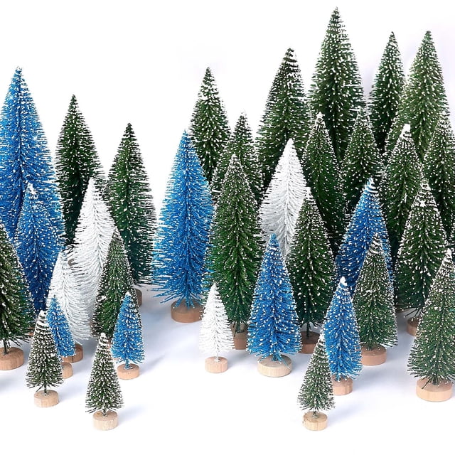 Árbol de Navidad Hatisan Mini artificial con base de madera, 30 unidades