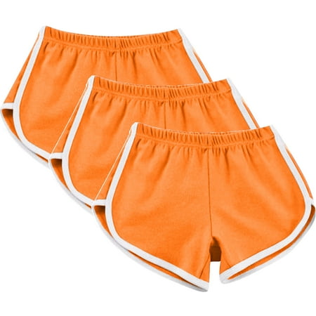 3 Pack Summer Hot Shorts for Women Elastic Waist Cotton Sports Shorts Athletic Yoga Dance Pajama Short Pants (S  Orange)