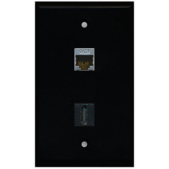 RiteAV - Black 1 Port HDMI 1 Port Shielded Cat6 Ethernet Wall Plate