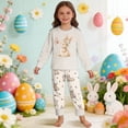 thumbnail image 2 of Easter Lantern Rabbit Print Pattern Pajama Set Long Sleeve Pants Beige 7Y-8Y, 2 of 6