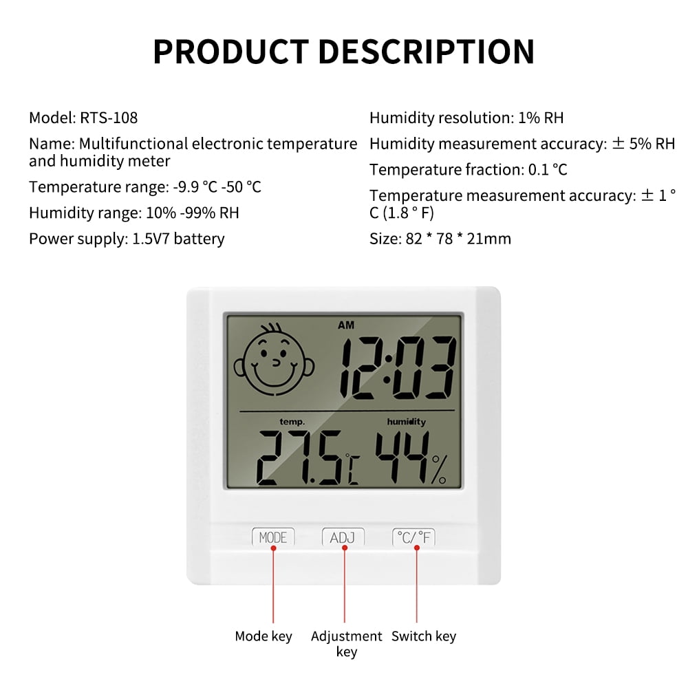 Flintronic Thermometer Hygrometer, Digital Mini Thermometer And Hygrometer With Metal Stand Thermohygrometer With Smile Face Indicating Data For Indoor Living Room Baby Room Office Black