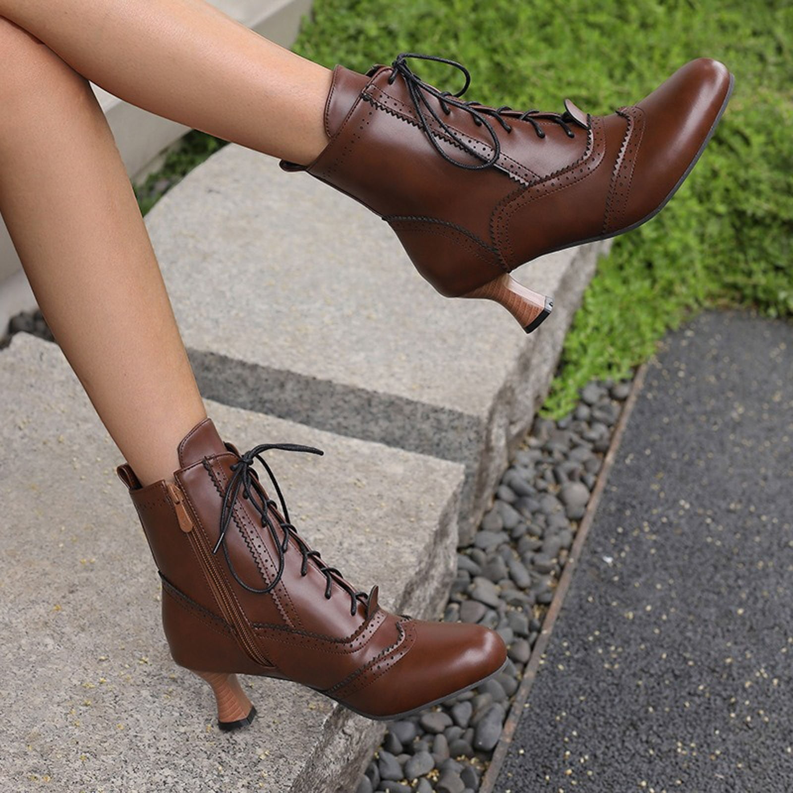 Dakaela Women Victorian Boots Round Toe Lace up Ankle Booties