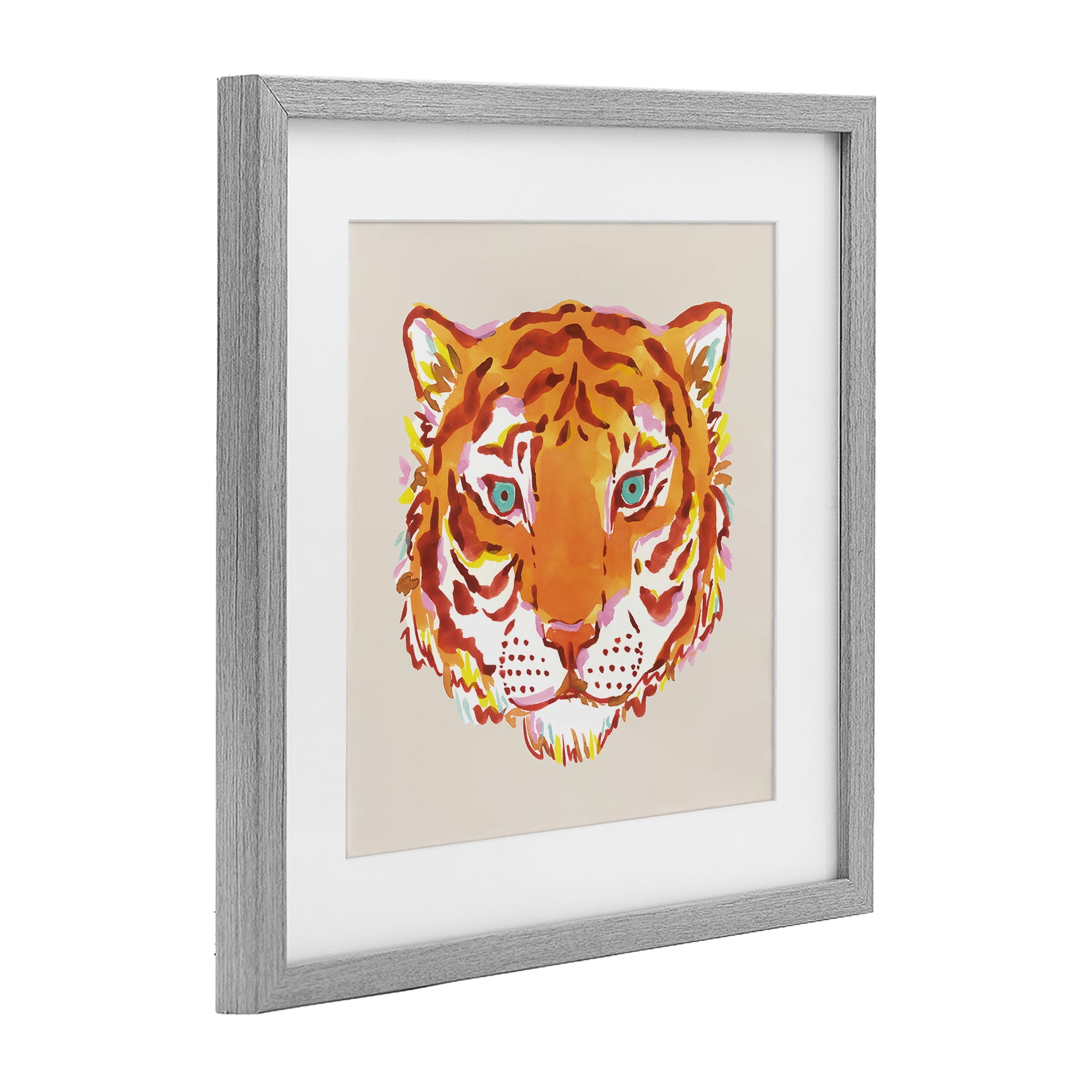 Stupell Industries Orange Boho Tiger Face Gray Framed Print Under Glass, design by Karolina Sato