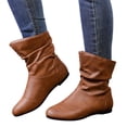 thumbnail image 2 of IEMIEMIEM Women's Leather Slouchy Ankle Flat Boots Low Heel Booties with Comfortable Soft Casual Fall Winter Fashion Slip On Short Boots 9 Wide Brown, 2 of 9